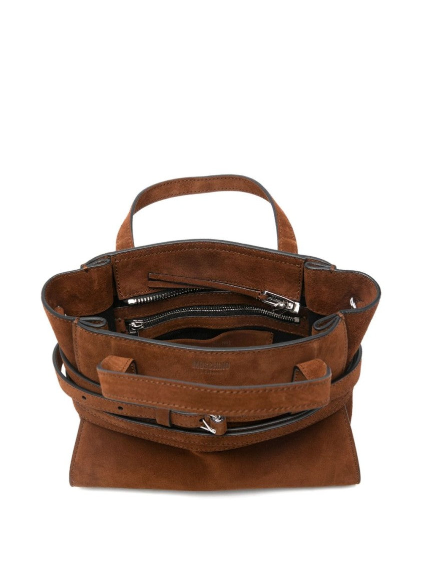 Moschino Structured Brown Suede Bag