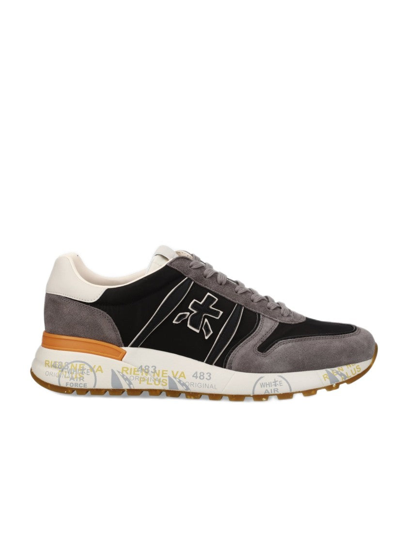 Premiata Ergonomic Grey Suede And Nylon Sneakers With Distinctive Logo