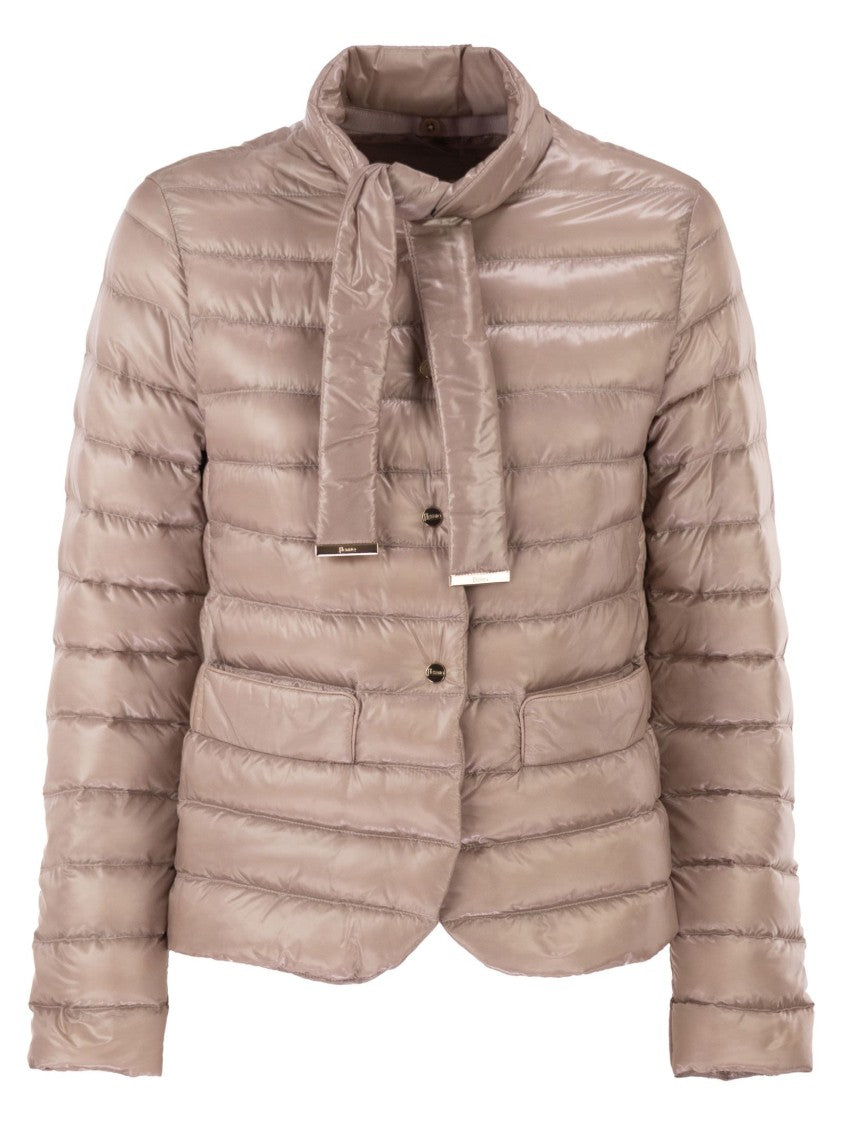Herno Ultra-Light Down Jacket With Bow Neckline