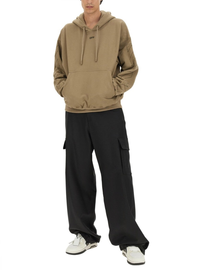 Off-White Oversized Sweatshirt With Arrow Embroidery And Hood