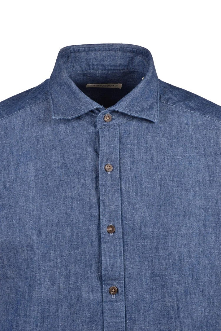 Ghirardelli Blue Cotton Men's Cotton Shirt