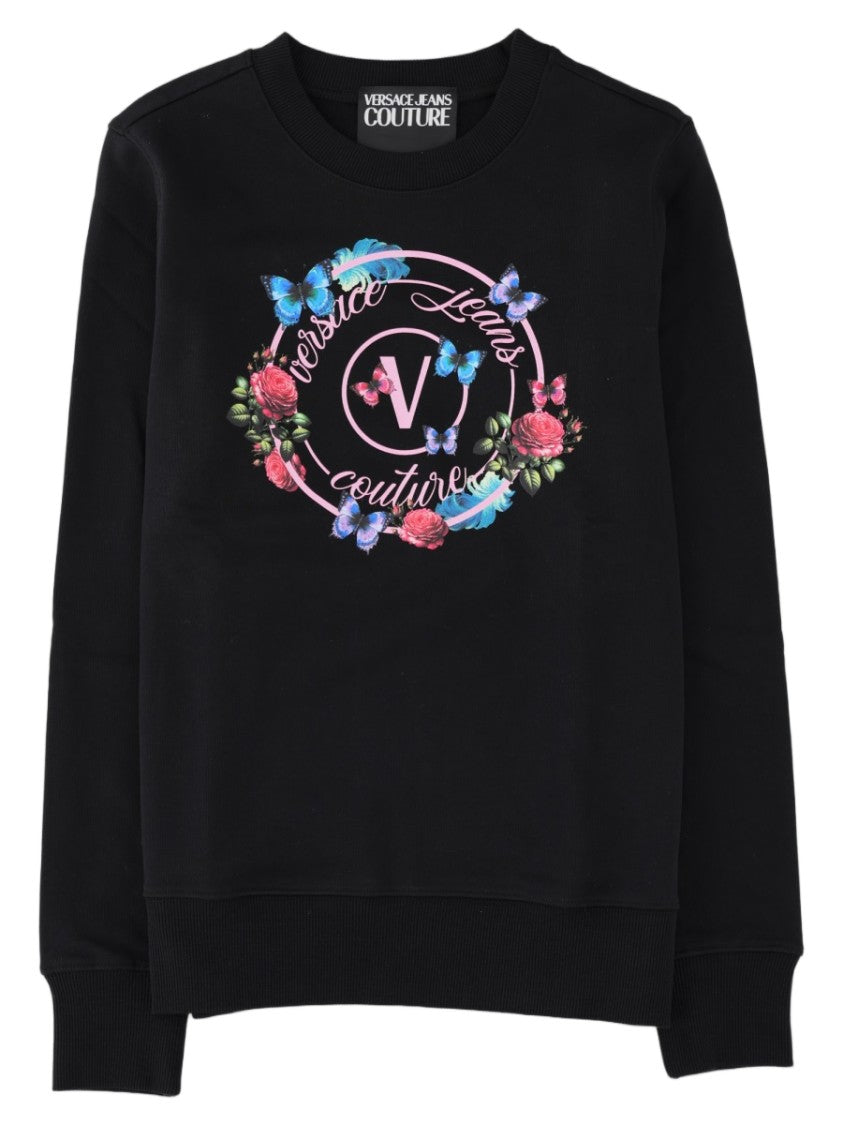 Versace Jeans Couture Black Floral Butterfly Graphic Cotton Sweatshirt