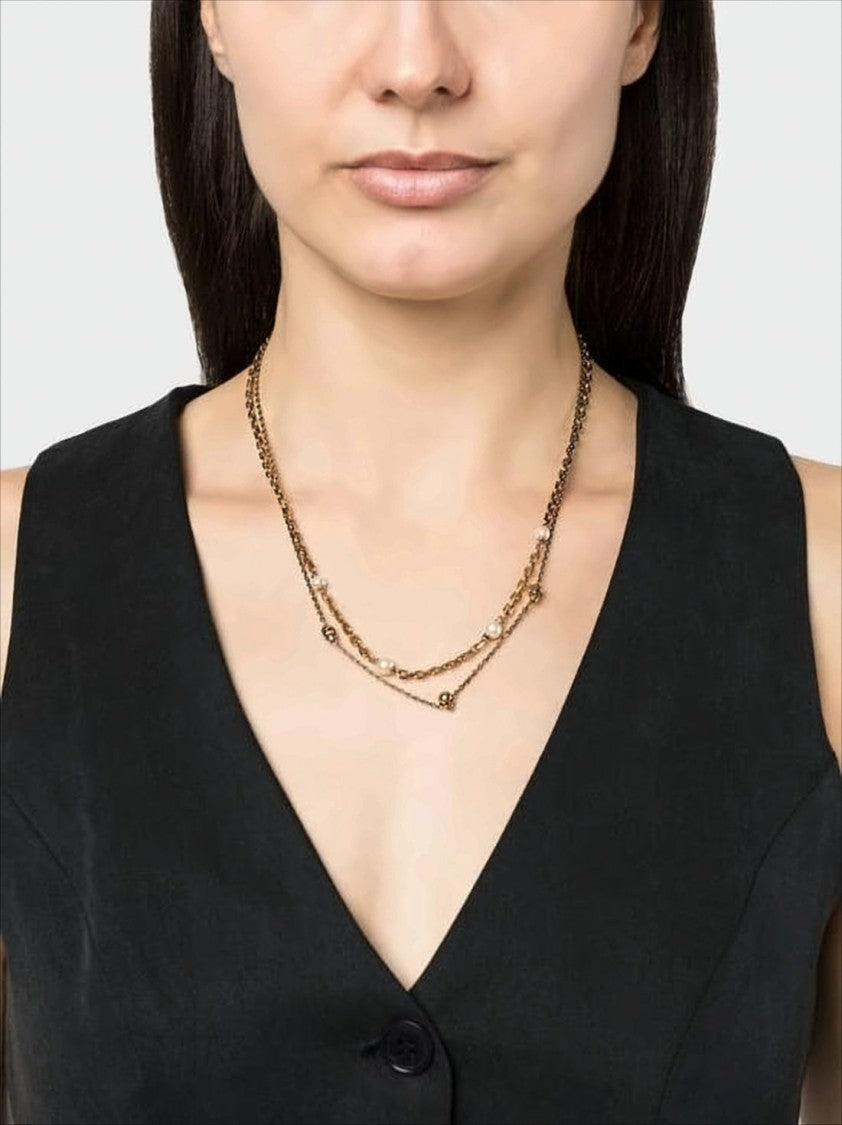 Alexander Mcqueen Layered Gold-Tone Necklace With Pearl Accents