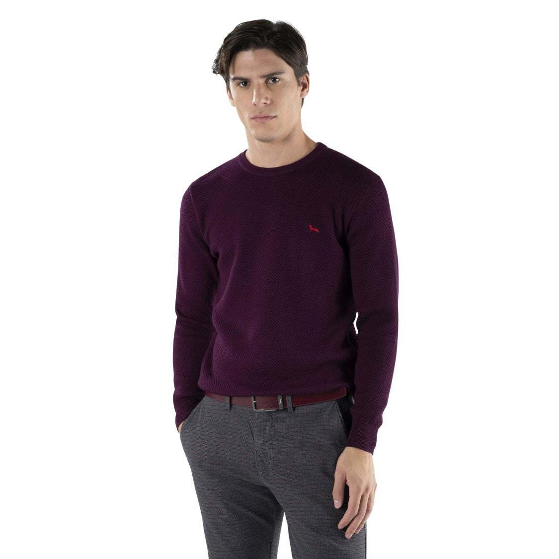 Harmont & Blaine Textured Knit Sweater Iconic Dachshund Embroidery