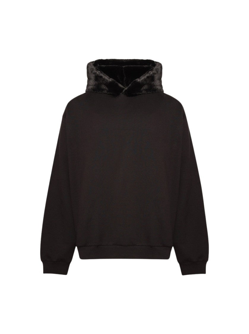 Marni Oversized Black Sweatshirt With Faux Fur-Lined Hood