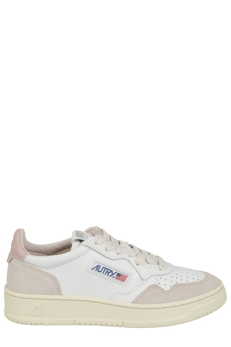 Autry White Medalist Low Powder Heel Suede-Trim Leather Sneakers