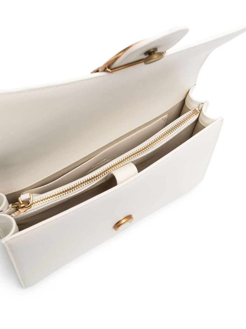 Pinko Rectangular Calfskin Shoulder Bag With Gold Accents
