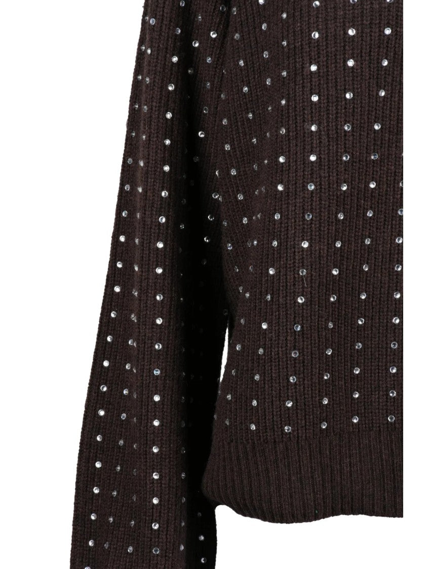 Marella Sport Brown Crewneck Knit Sweater With Reflective Details
