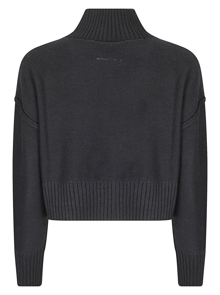 Mm6 By Maison Margiela Cropped Turtleneck Pullover With Cut-Out Detail