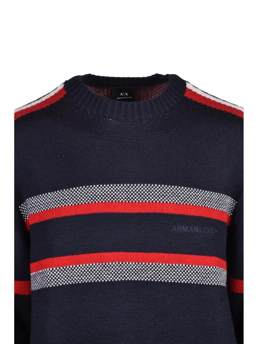 Armani Exchange Multicolor Bold Stripe Cotton-Blend Crewneck Sweater