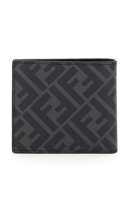 Fendi Textured Bifold Wallet With Geometric Design And Contrasting Stripe