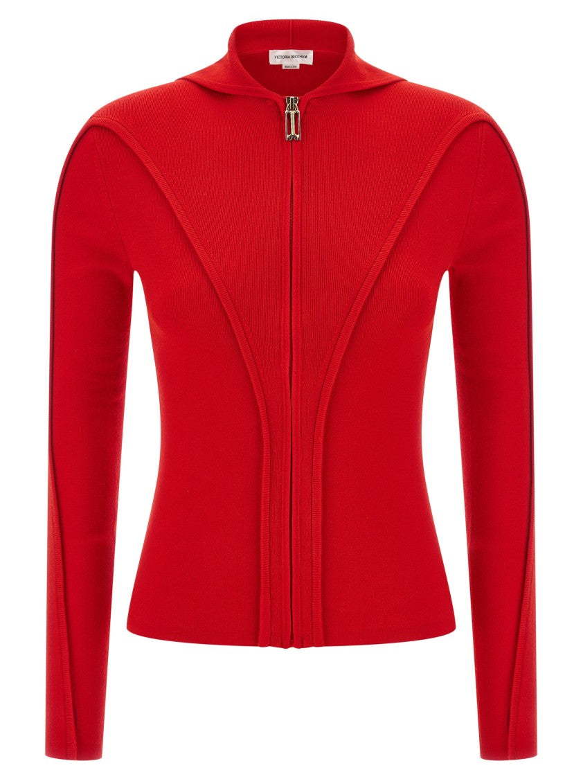 Victoria Beckham Slim-Fit Cardigan With Wool Hood And Ribbed Detailing