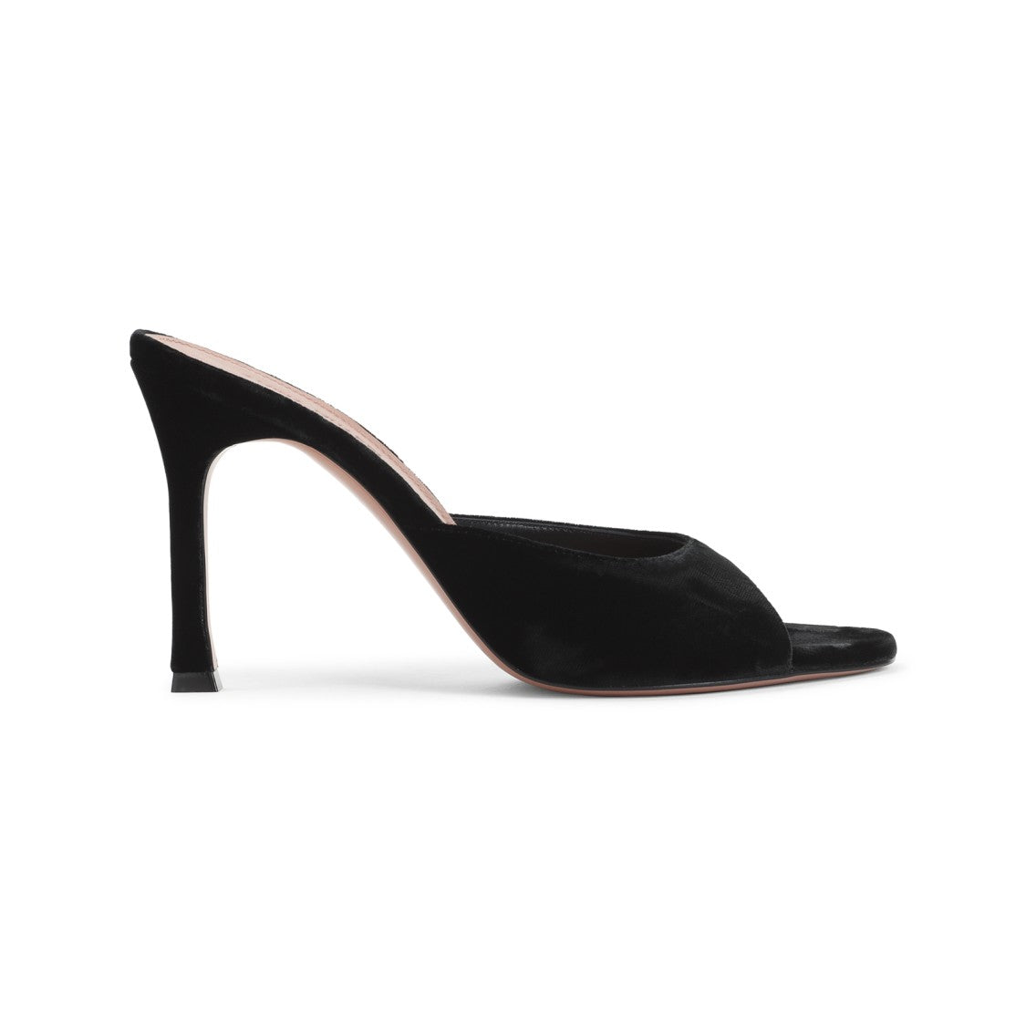 Amina Muaddi Open-Toe Black Stiletto Sandals With Curved Heel