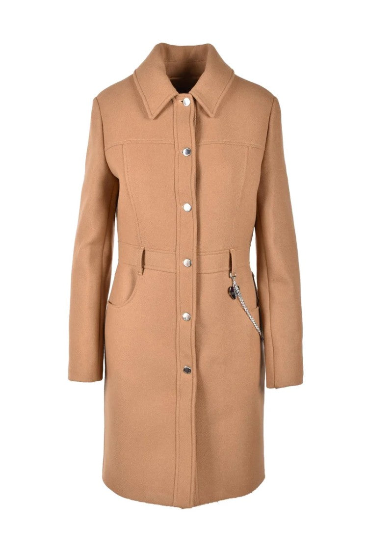 Love Moschino Mid-Length Beige Coat With Structured Collar