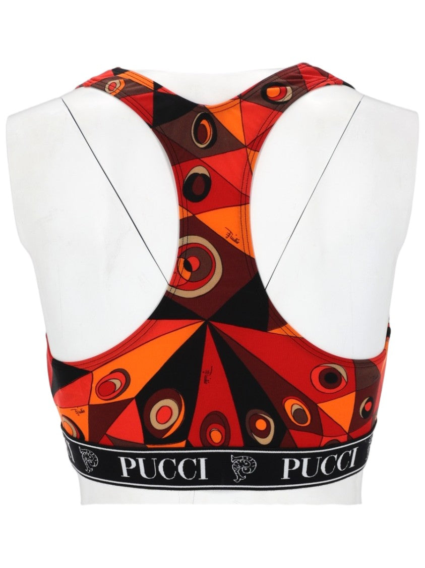 Pucci Cropped Geometric Pattern Racerback Bra