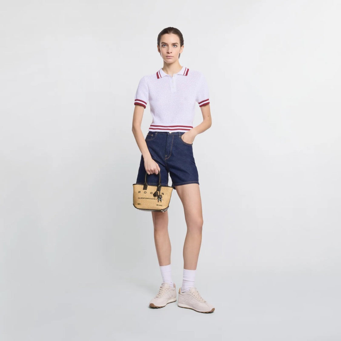 Hogan Beige Address Shopping Mini Raffia Shopping Bag