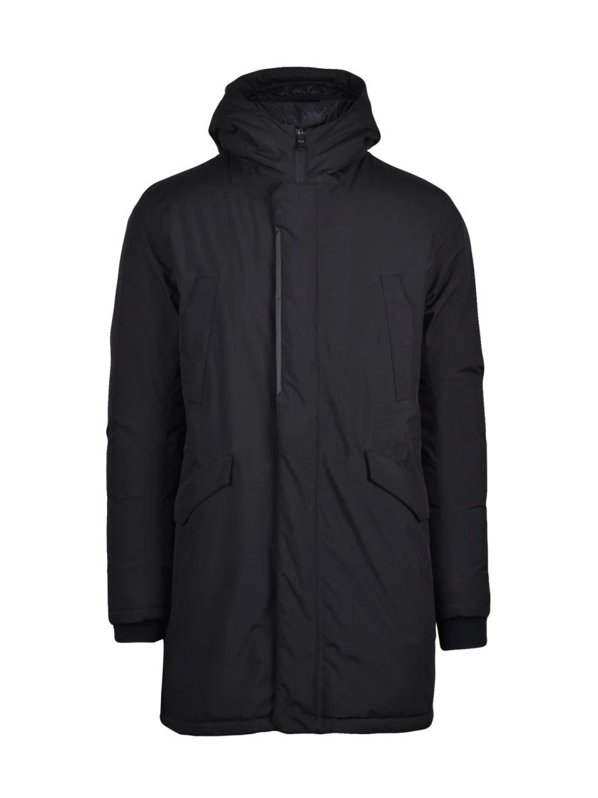 Herno Insulated Black Down Parka With High Collar And Adjustable Hem