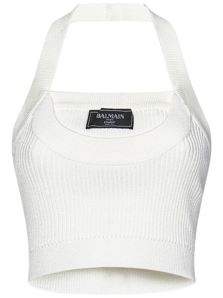 Balmain Cropped Top With Ribbed Texture