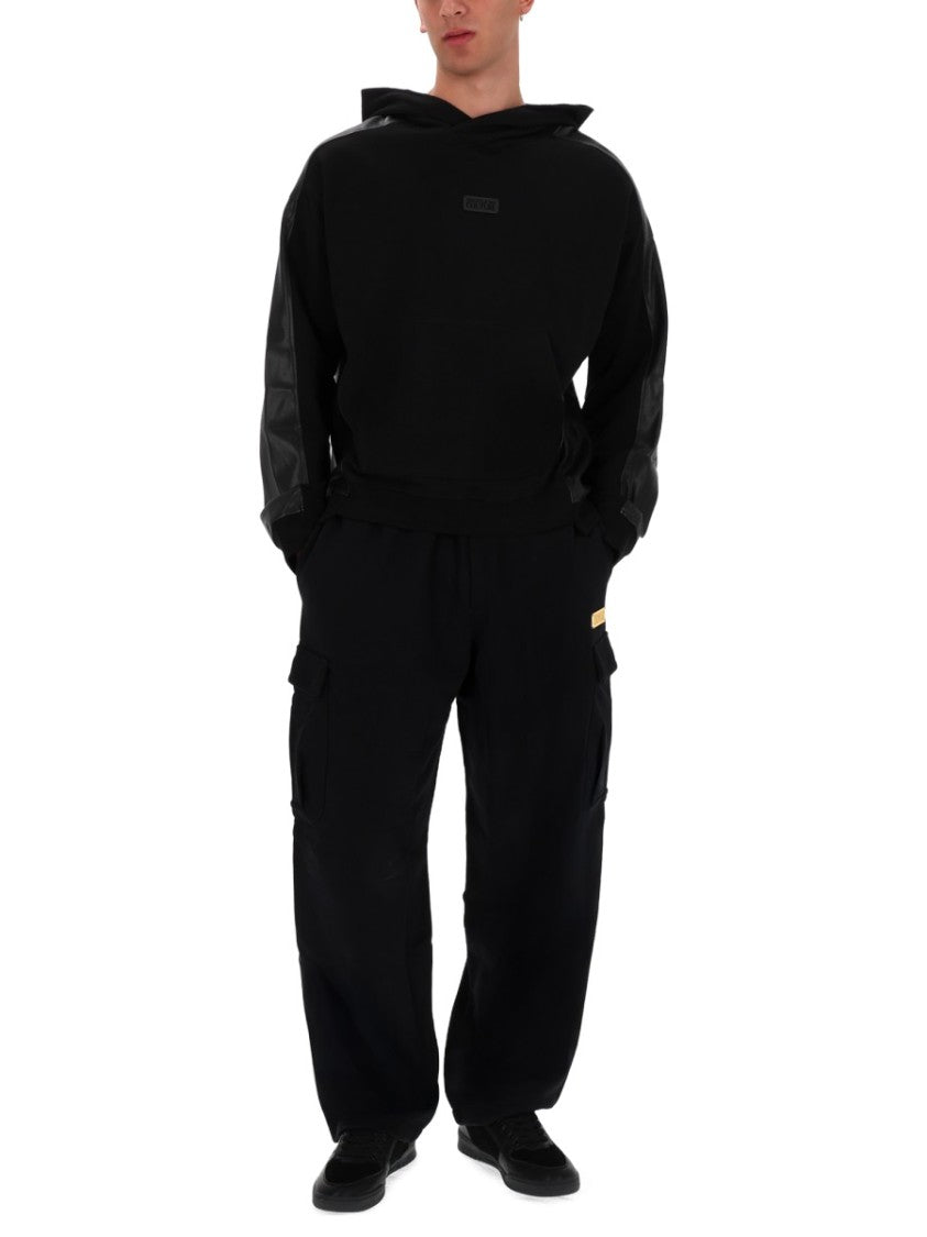Versace Jeans Couture Black Leather Panels Hoodie