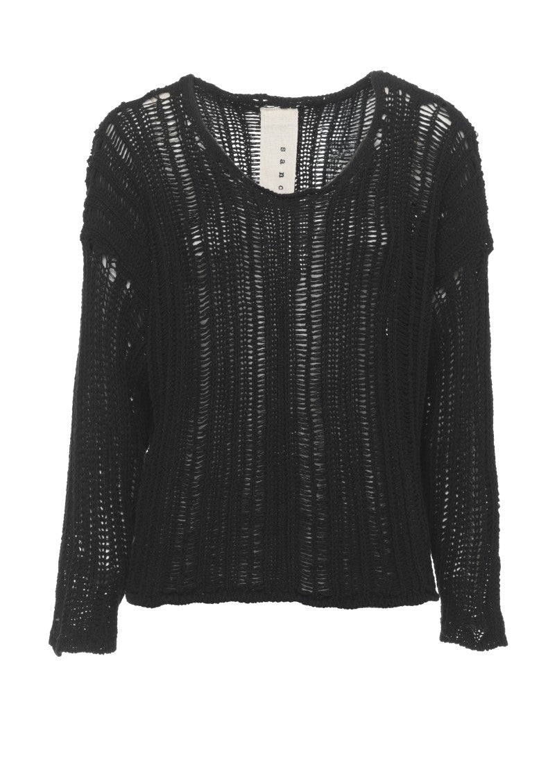 Sanctamuerte Black Wide Neck Cotton Sweater