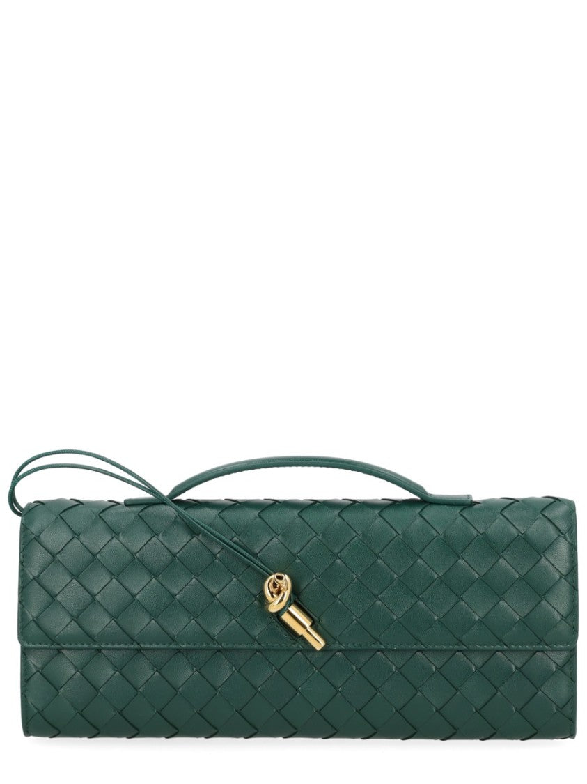Bottega Veneta Woven Leather Clutch With Gold-Tone Knot Detail