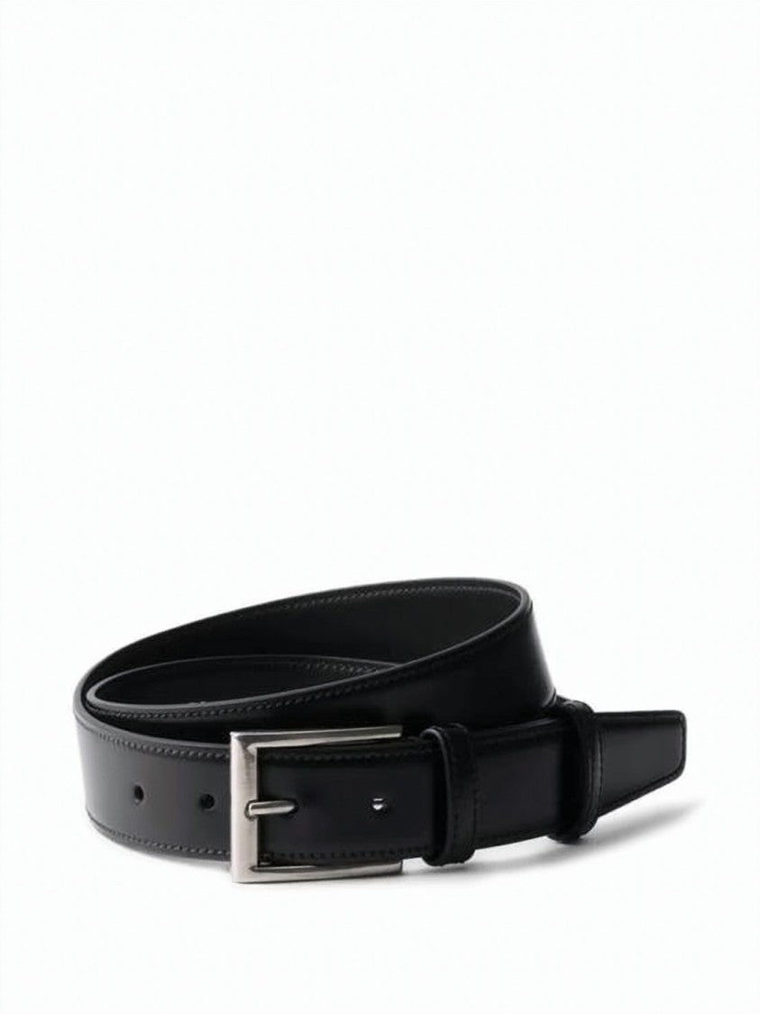 Prada Black Smooth Calf Leather Silver Buckle Belt