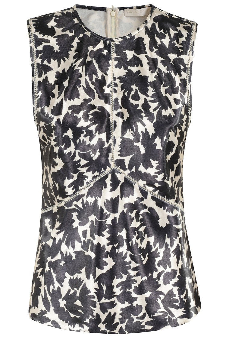 Ulla Johnson Floral Satin Top With Diagonal Stitching