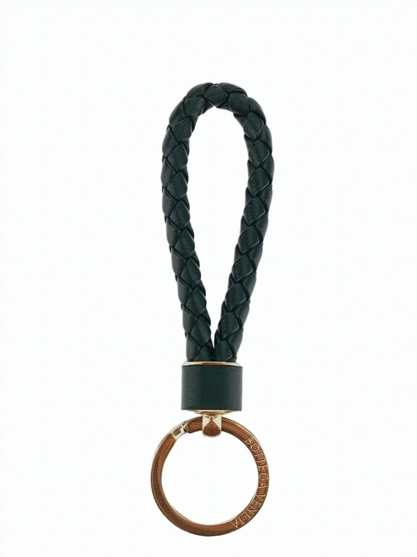 Bottega Veneta Braided Lambskin Leather Keyring With Polished Metal Accents