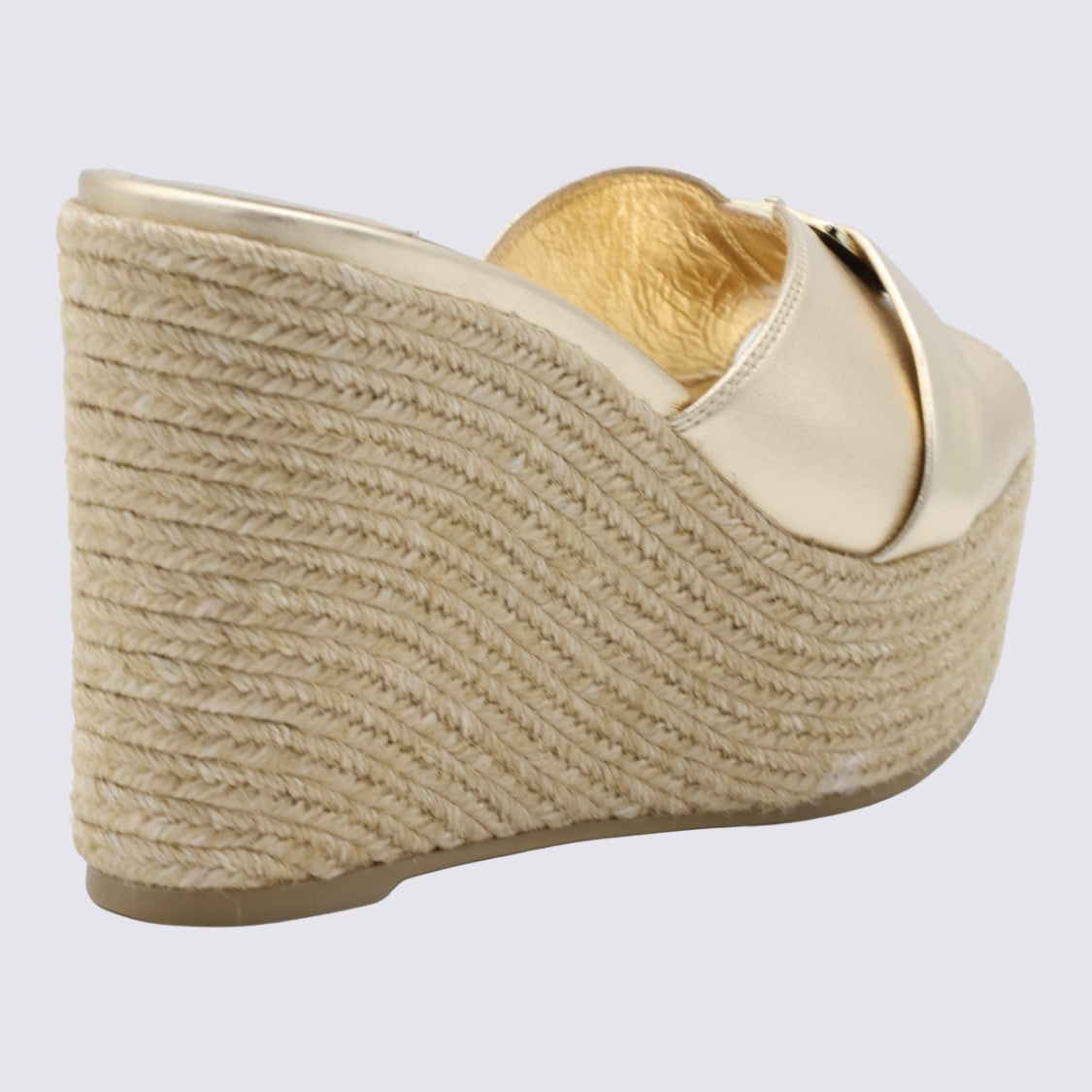 Jimmy Choo Woven Jute Platform Sandals With Metallic Leather Upper
