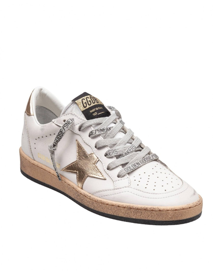 Golden Goose Ballstar Sneakers In White And Gold Leather