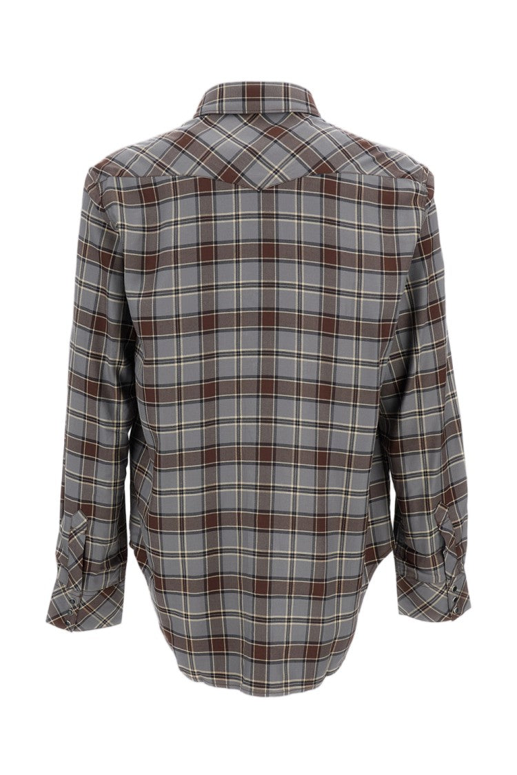 Acne Studios Brown/Grey Plaid Cotton Button-Down Chest Pockets Shirt
