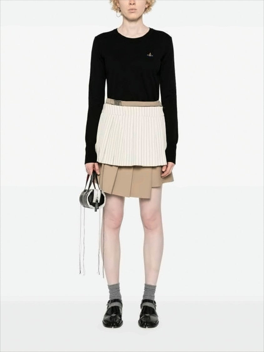Vivienne Westwood Black Knit Sweater With Cream Pleated Hem