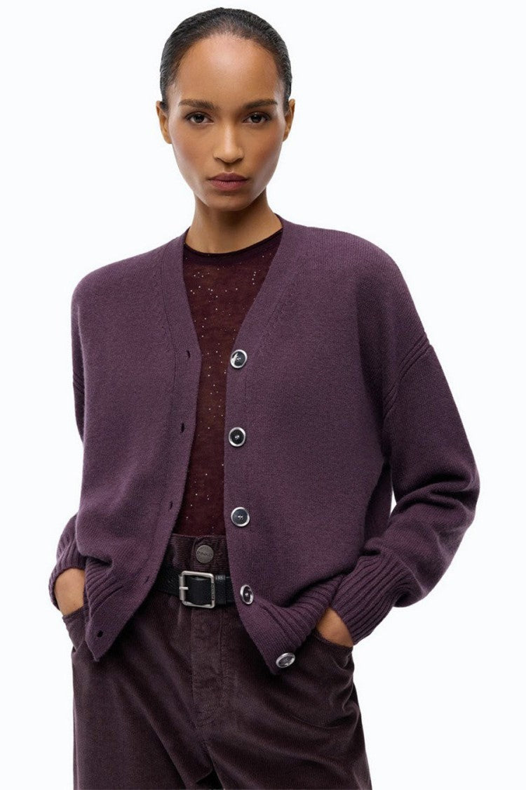 Pinko Violet Wool-Cashmere Blend V-Neck Cardigan
