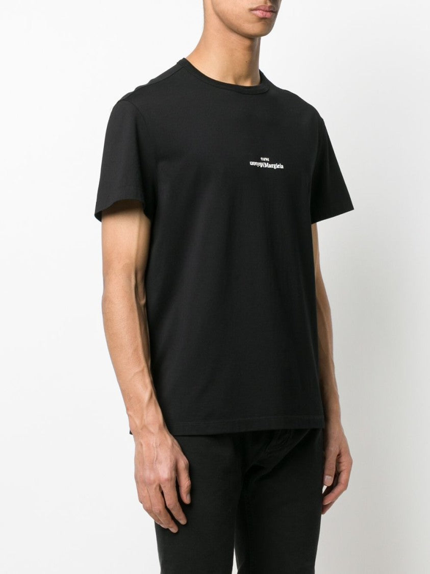 Maison Margiela Embroidered Logo T-Shirt In Soft Black Cotton