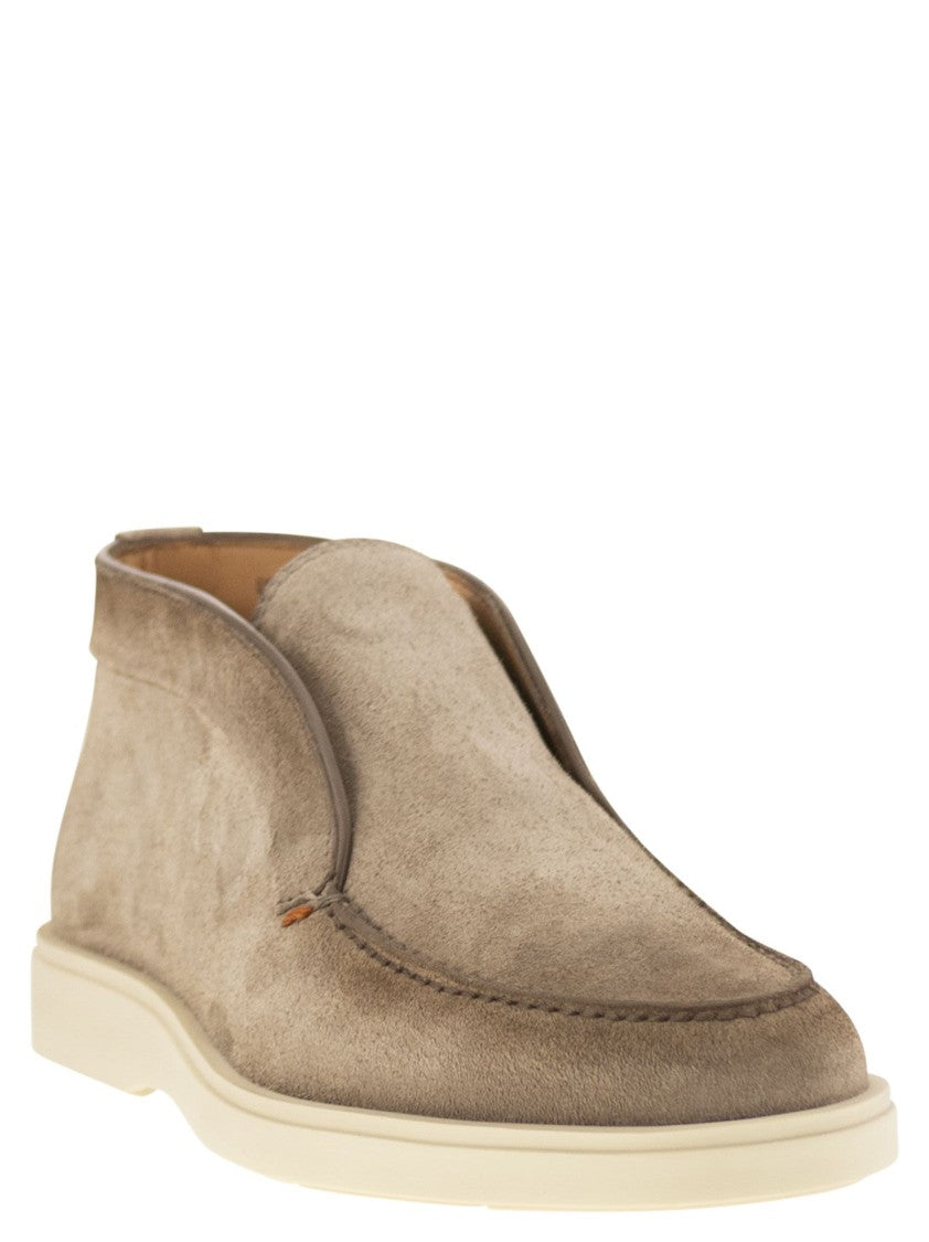 Santoni Suede Desert Boot With Smooth Rubber Sole