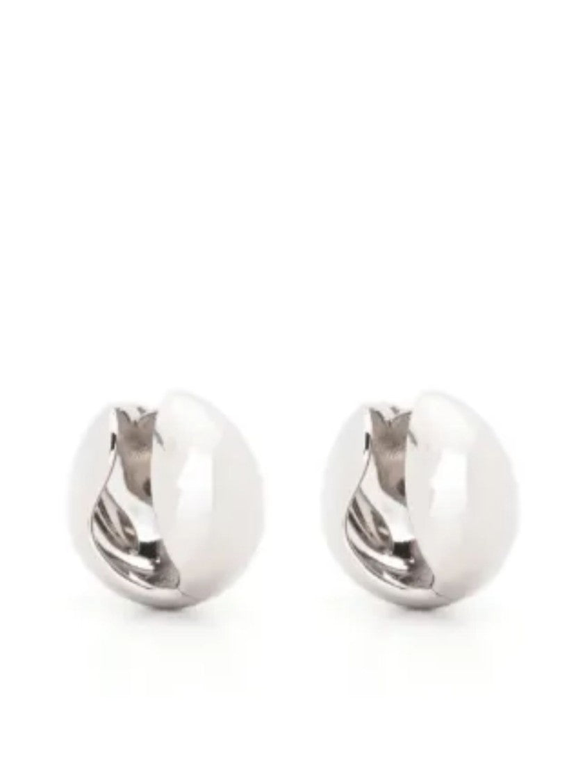 Coperni Curved Silver Earrings With Distinctive Logo Design