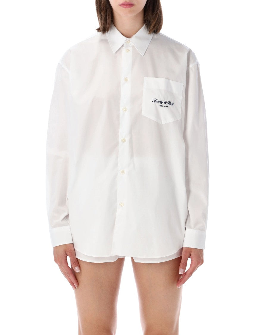 Sporty And Rich Oversized Embroidered Signature Shirt