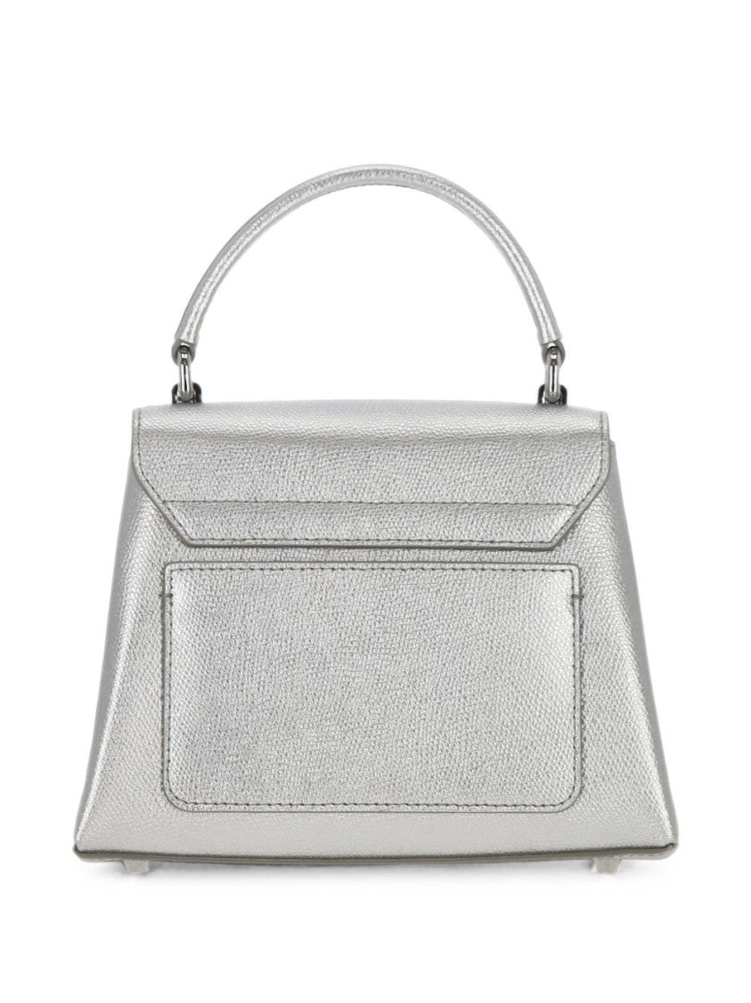 Furla Metallic Silver Leather Structured Trapezoidal Shoulder Bag