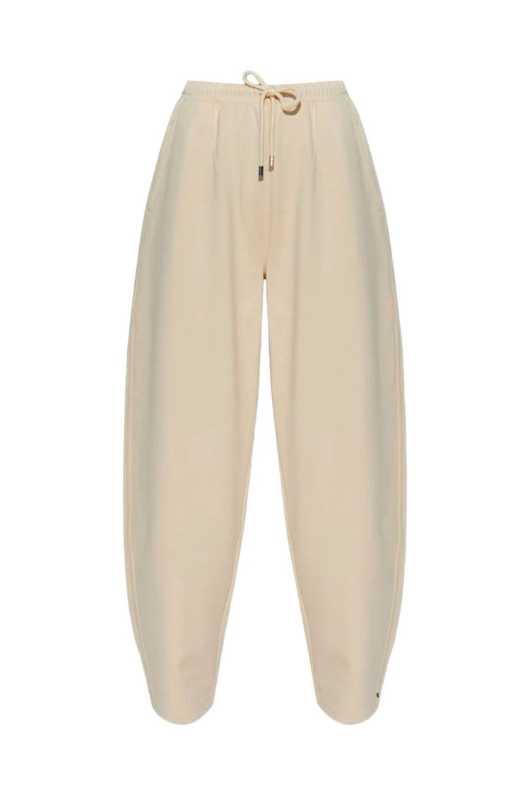 Sportmax Cream Cotton-Elastomultiester Blend Drawstring Jogger Trousers