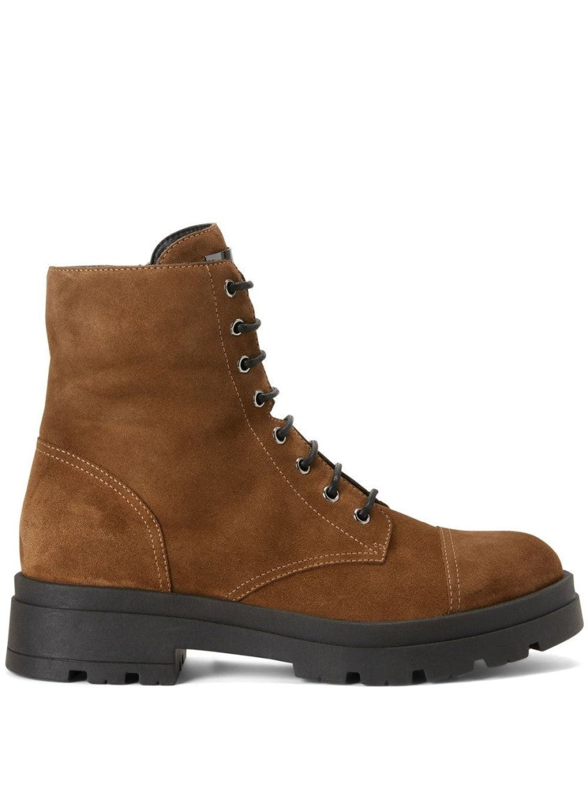 Giuseppe Zanotti Lace-Up Brown Leather Ankle Boots With Side Zipper