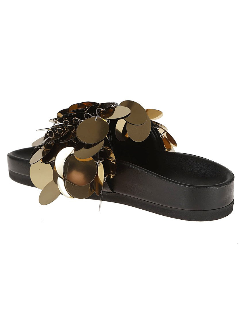 Rabanne Black Calfskin Slip-On Sandal