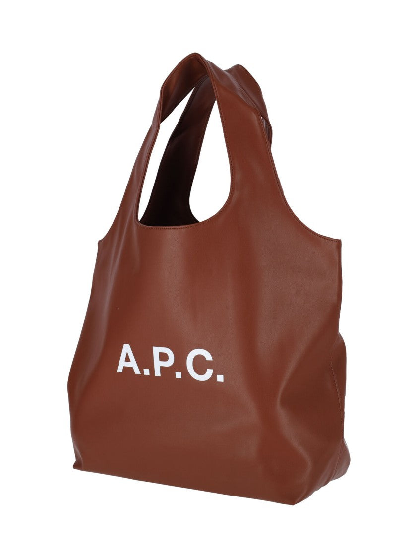 A.P.C. Brown Ninon White Logo Fabric Tote