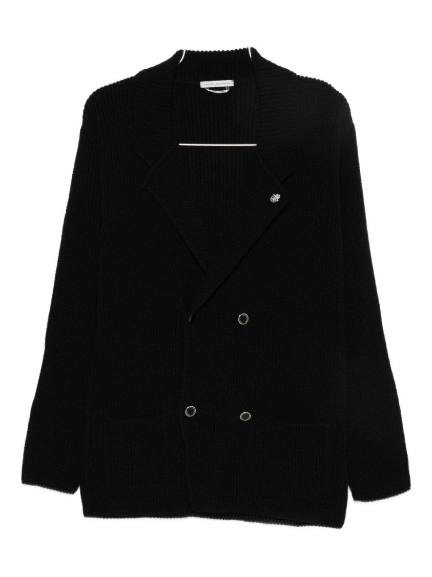 Daniele Alessandrini Black Double-Breasted Knit Sweater