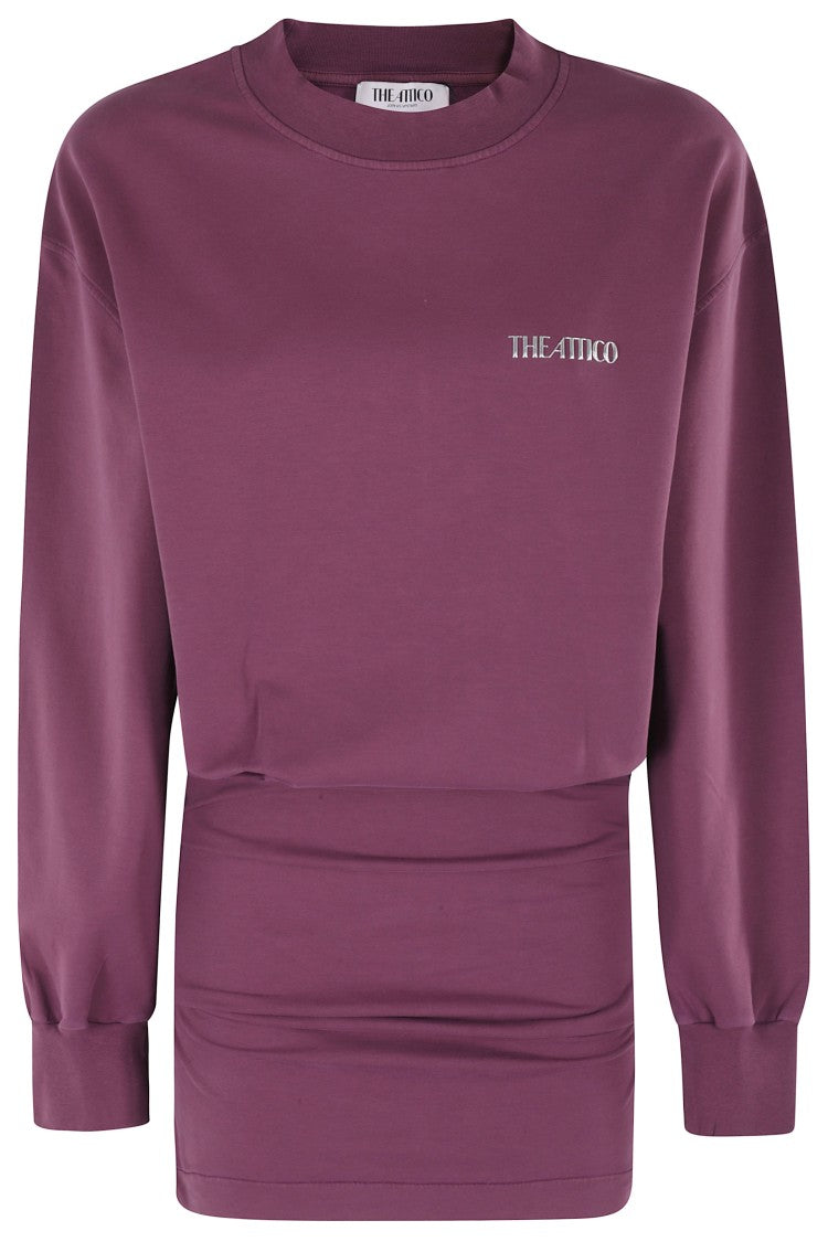 The Attico Burgundy Draped Mini Dress With Long Sleeves