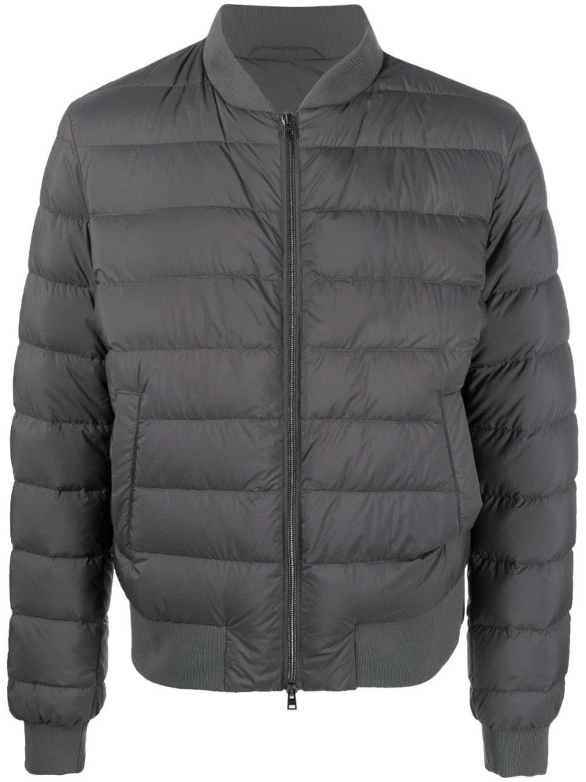 Herno Quilted Grey Puffer Jacket With Ribbed Cuffs