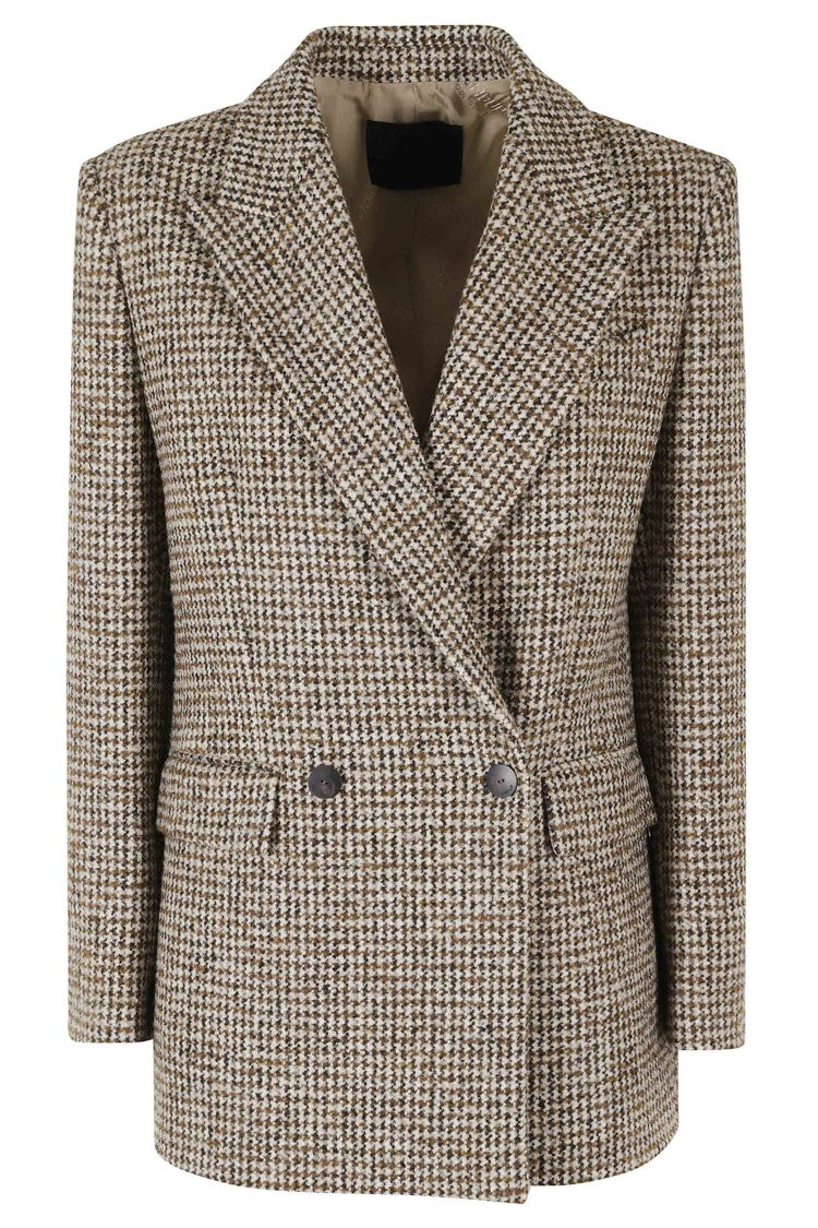 Dondup Brown Houndstooth Double-Breasted Polyester-Blend Blazer