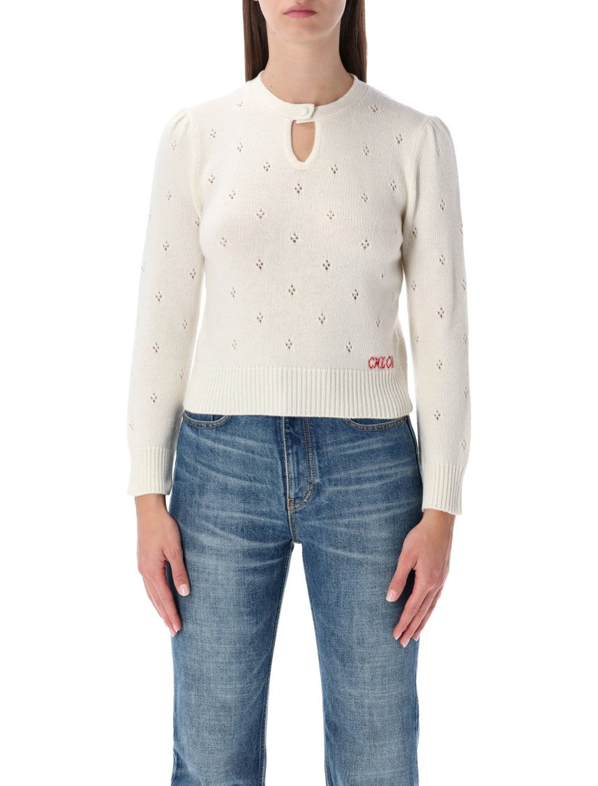 Chloé Chloé Perforated Wool And Cashmere Knit Sweater
