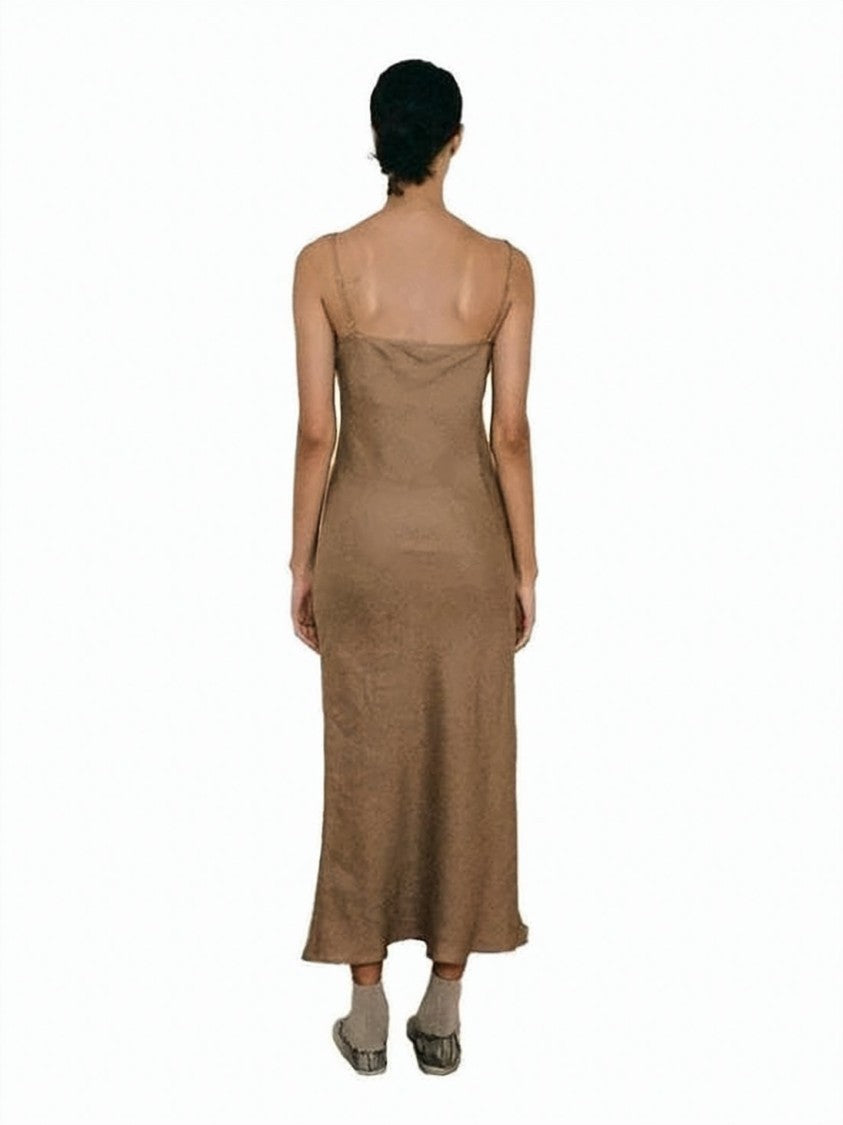Baserange Linen Maxi Dress With Adjustable Spaghetti Straps