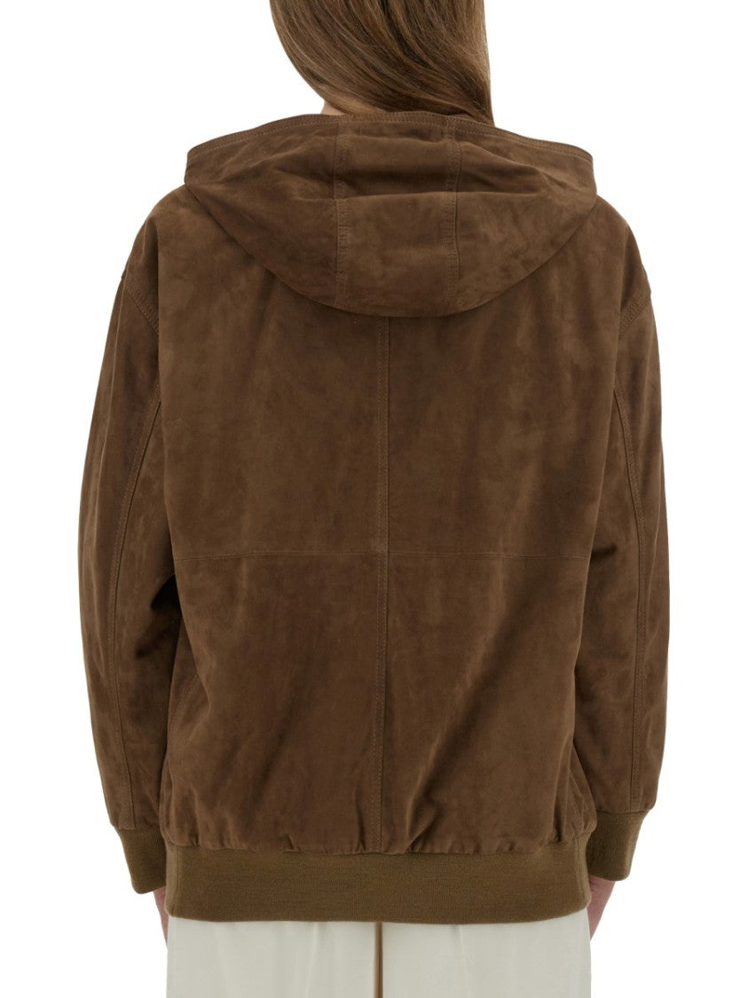 Max Mara Lamb Leather Jacket With Attached Hood And Front Zipper