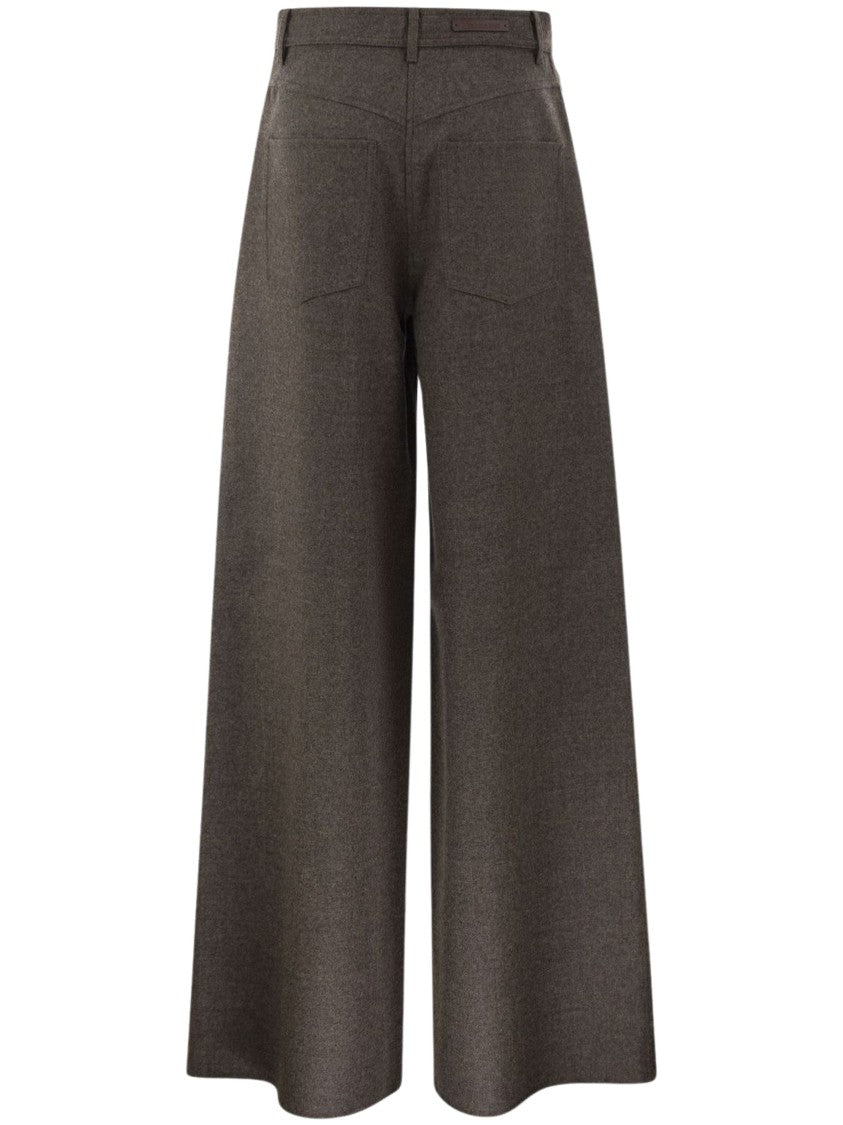 Max Mara Brown Mxsgennaio High-Waisted Wide-Leg Pants